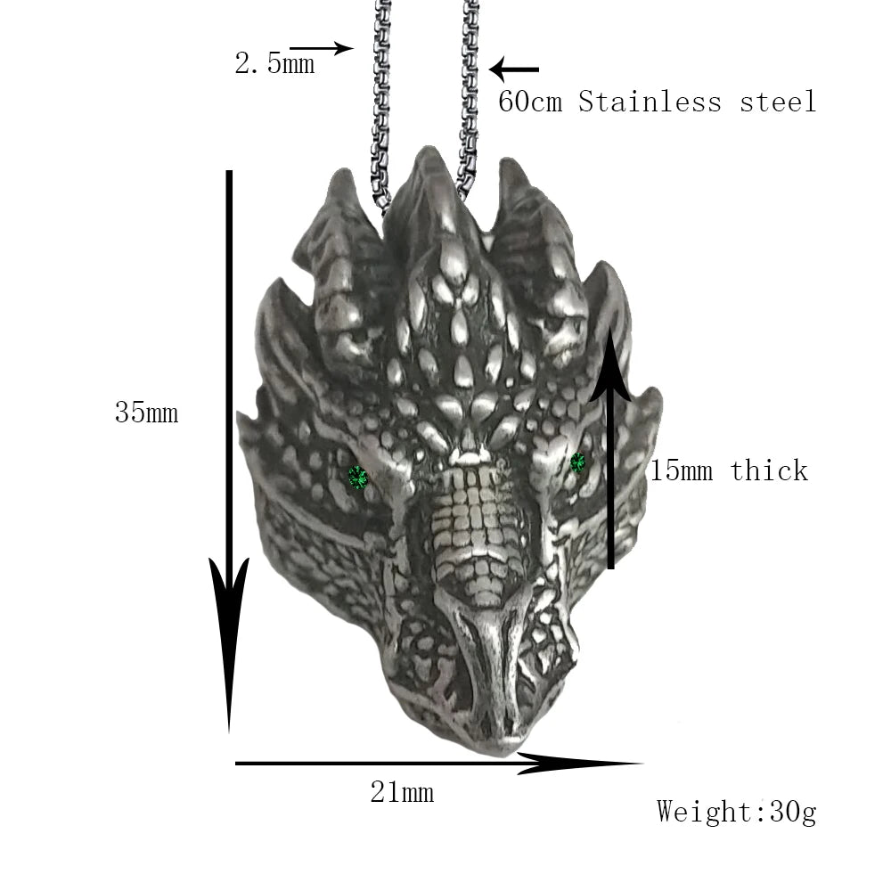 DRAGON HOLLYWOOD X - Dragon Head Pendant Necklace For Men Women 60 CM Stainless Steel Sweater Chain Viking Gothic Jewelry Personality Charm
