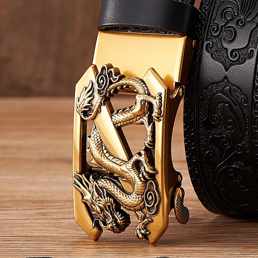 Dragon Hollywood X - Fashion Embossed Retro Male Female Unisex Belts Cowhide Genuine Leather Belt Dragon Pattern Automatic Buckle Strap - BEVERLY HILLS