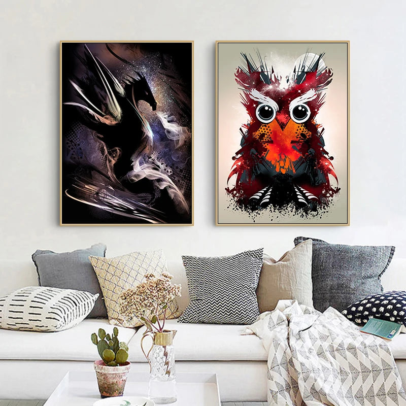 DRAGON HOLLYWOOD X - Nordic Cartoon Animal Dragon Owl Canvas Painting Posters and Prints Wall Art for Living Room Home Decoration Painting - BEVERLY HILLS, CA