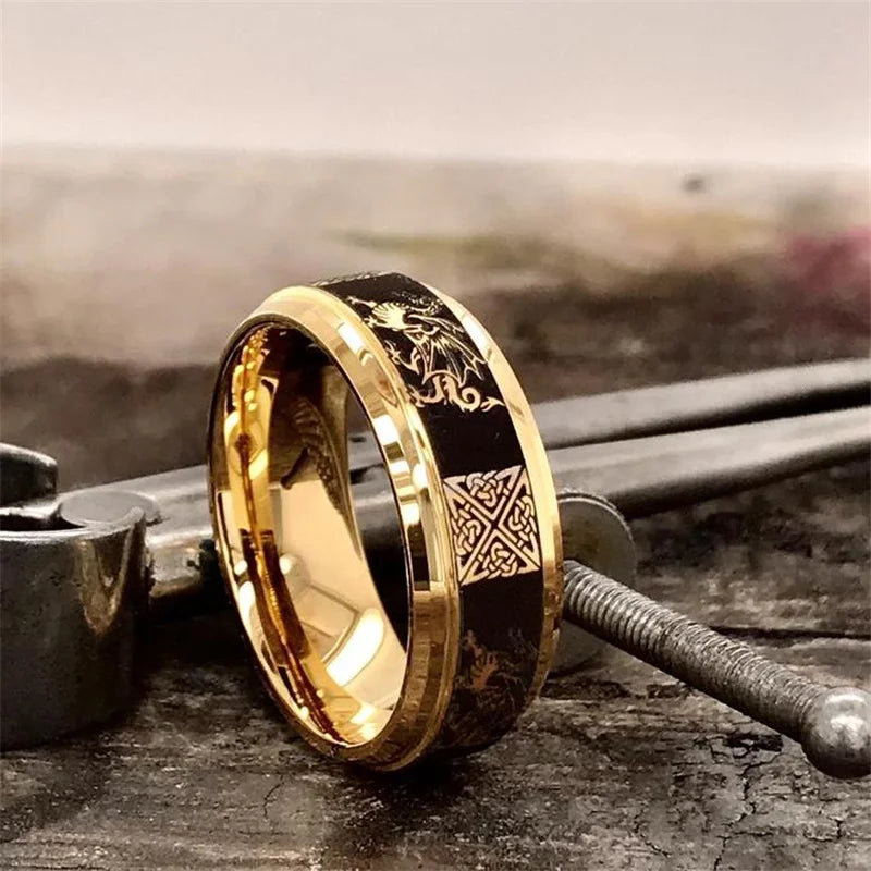 DRAGON HOLLYWOOD X - 2023 Cool Gold Color Men Dragon Pattern Crystal Animal Rings for Party OR Wedding Accessories Man Jewelry