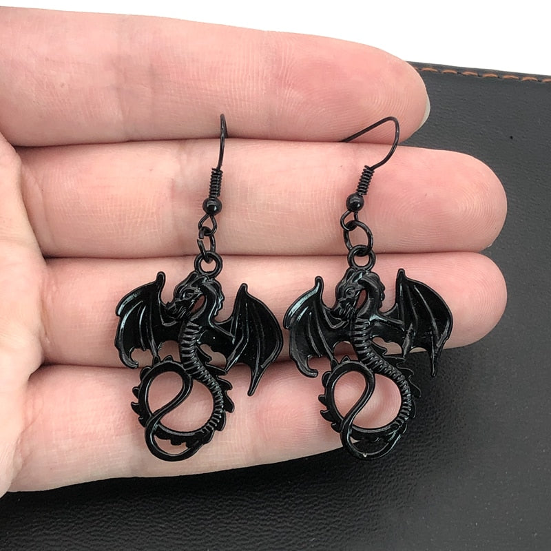 Dragon Hollywood X - Gothic Black Dragon Earrings, Personalized Earrings gift, Witch Warlock Unisex Exquisite Earrings - BEVERLY HILLS - CALIFORNIA - USA