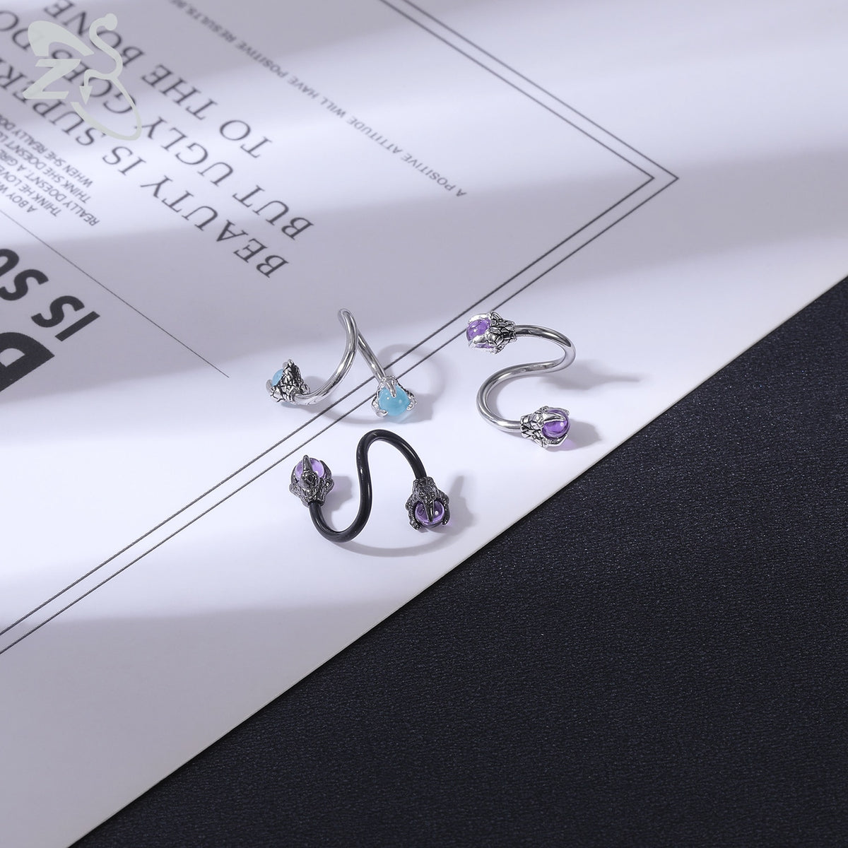 Dragon Hollywood X - ZS 1 Piece 16G Stainless Steel Opalite Dragon Nose Ring Horseshoes Nariz Piercing S-Shape Ear Cartilage Helix Piercings Jewelry - BEVERLY HILLS - CALIFORNIA - USA