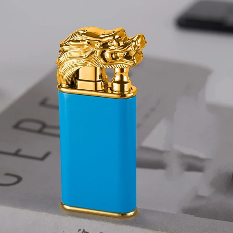 Dragon Hollywood X - New Blue Flame Metal Crocodile Dragon Tiger Double Fire Lighter Creative Windproof Open Fire Conversion Lighter Women and Mens Gift - Hollywood California USA