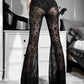 Dragon Hollywood X - Gothic Black Flare Pants Women Men Unisex Lolita see Through Sexy lace High Waist Pants Aesthetic - BEVERLY HILLS - CALIFORNIA