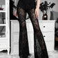 Dragon Hollywood X - Gothic Black Flare Pants Women Men Unisex Lolita see Through Sexy lace High Waist Pants Aesthetic - BEVERLY HILLS - CALIFORNIA