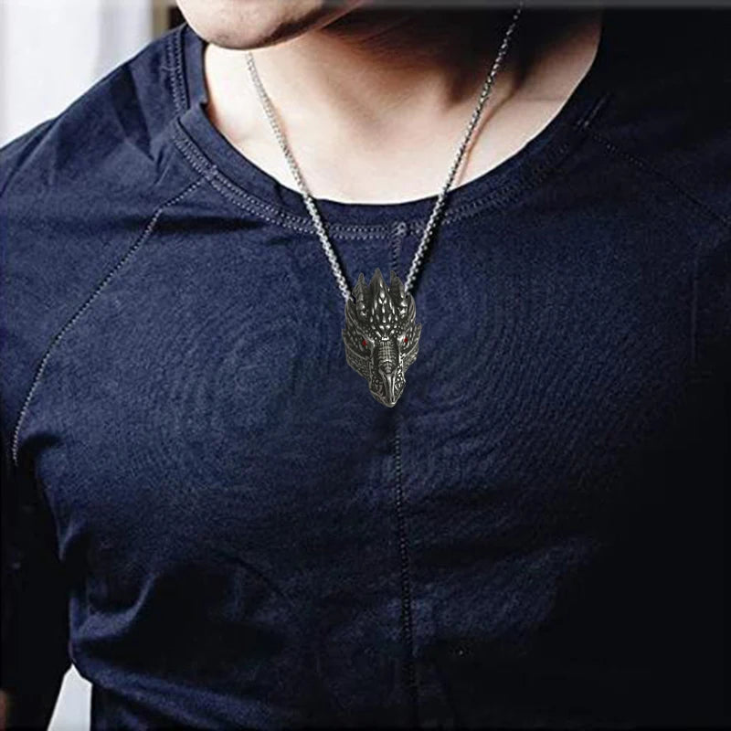 DRAGON HOLLYWOOD X - Dragon Head Pendant Necklace For Men Women 60 CM Stainless Steel Sweater Chain Viking Gothic Jewelry Personality Charm