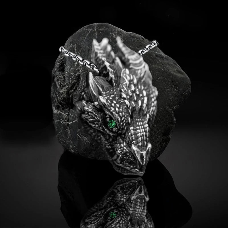 DRAGON HOLLYWOOD X - Dragon Head Pendant Necklace For Men Women 60 CM Stainless Steel Sweater Chain Viking Gothic Jewelry Personality Charm