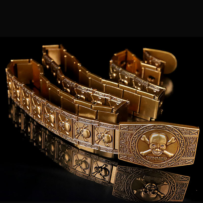 Dragon Hollywood X - UNISEX - Stainless steel Belt metal waistband Golden Skull Skeleton Buckle Self-defense high quality gold belt - BEVERLY HILLS CALIFORNIA