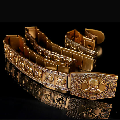Dragon Hollywood X - UNISEX - Stainless steel Belt metal waistband Golden Skull Skeleton Buckle Self-defense high quality gold belt - BEVERLY HILLS CALIFORNIA