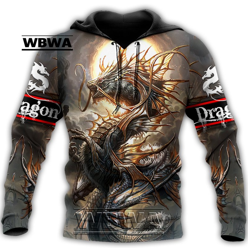 Dragon Hollywood X - UNISEX TATTOO Hoodies Fashion Dragons Lions Wolves Printing Loose Pullover New Pattern Hooded Sweatshirts Comfortable Leisure Jackets - BEVERLY HILLS CALIFORNIA