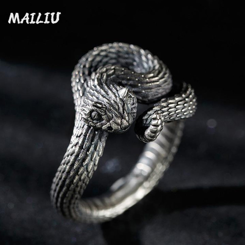 Dragon Hollywood X - Rattlesnake Ring Vintage Silver Plated Snake Ring Party Rings Women Men Ring Cool Jewelry - BEVERLY HILLS - CALIFORNIA