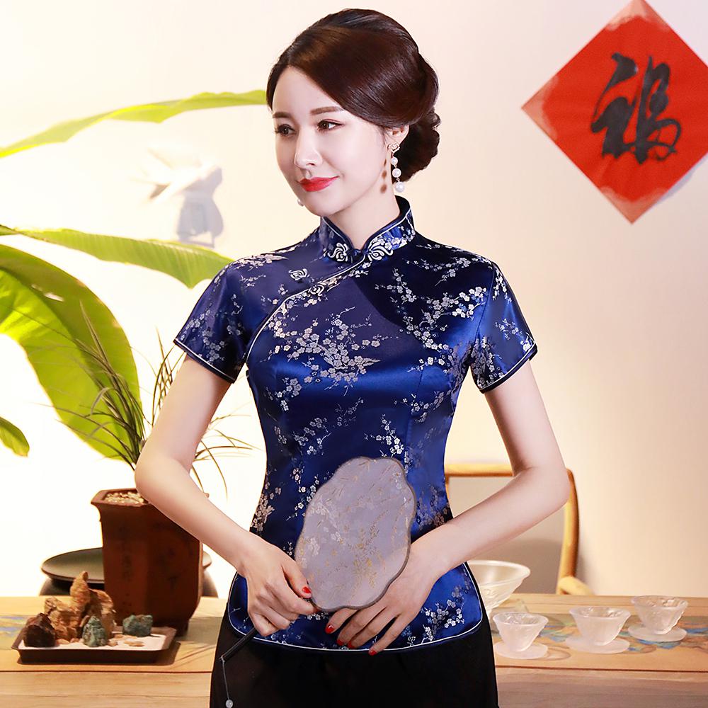 Dragon Hollywood X - Vintage Flower Women Chinese Traditional Satin Blouse Summer Sexy Shirt Novelty Dragon Clothing Tops Plus Size 3XL4XL WS009