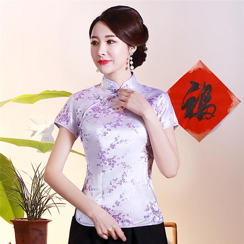 Dragon Hollywood X - Vintage Flower Women Chinese Traditional Satin Blouse Summer Sexy Shirt Novelty Dragon Clothing Tops Plus Size 3XL4XL WS009