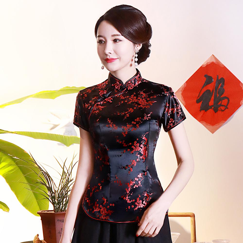 Dragon Hollywood X - Vintage Flower Women Chinese Traditional Satin Blouse Summer Sexy Shirt Novelty Dragon Clothing Tops Plus Size 3XL4XL WS009