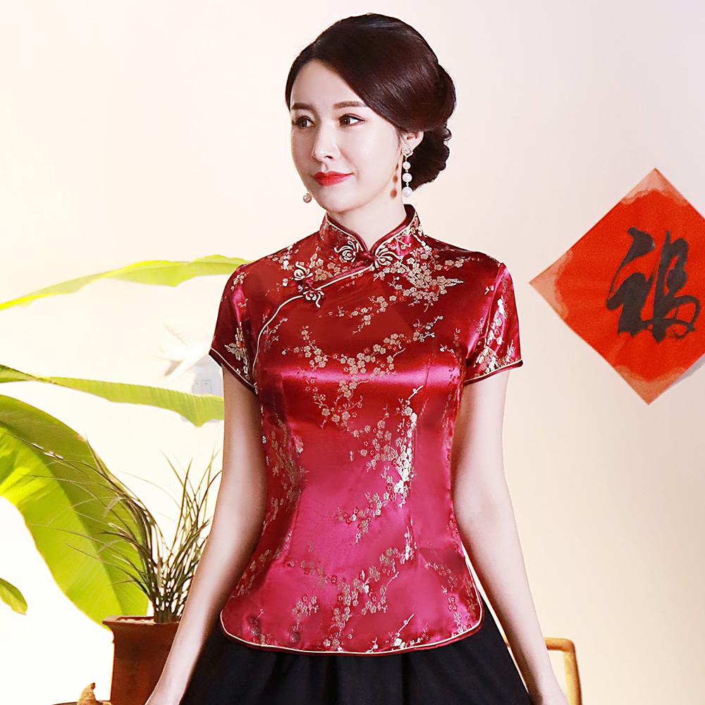 Dragon Hollywood X - Vintage Flower Women Chinese Traditional Satin Blouse Summer Sexy Shirt Novelty Dragon Clothing Tops Plus Size 3XL4XL WS009