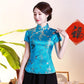 Dragon Hollywood X - Vintage Flower Women Chinese Traditional Satin Blouse Summer Sexy Shirt Novelty Dragon Clothing Tops Plus Size 3XL4XL WS009