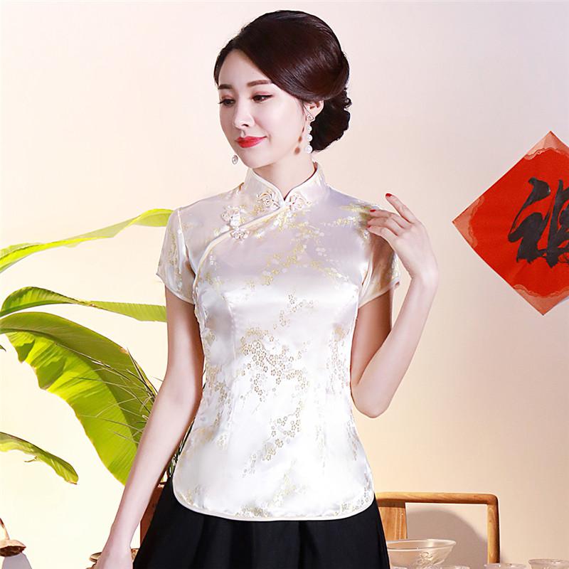 Dragon Hollywood X - Vintage Flower Women Chinese Traditional Satin Blouse Summer Sexy Shirt Novelty Dragon Clothing Tops Plus Size 3XL4XL WS009