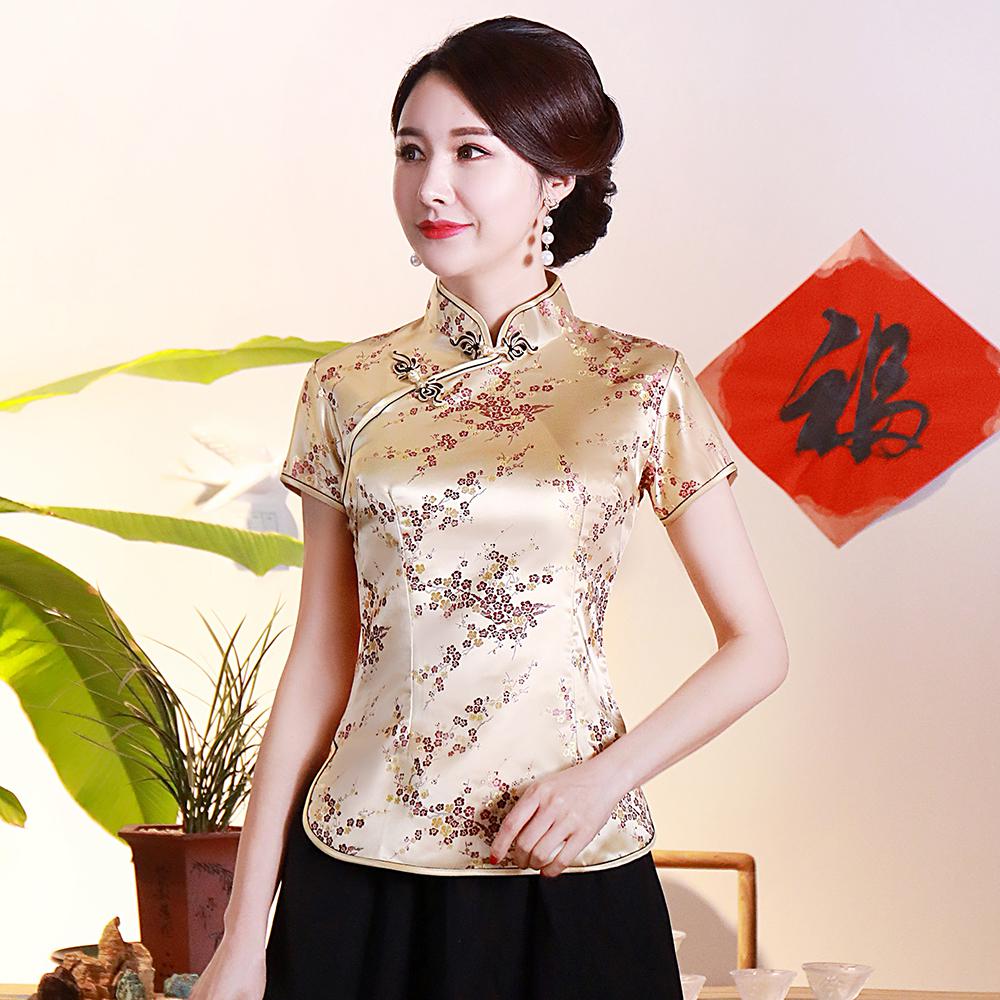 Dragon Hollywood X - Vintage Flower Women Chinese Traditional Satin Blouse Summer Sexy Shirt Novelty Dragon Clothing Tops Plus Size 3XL4XL WS009