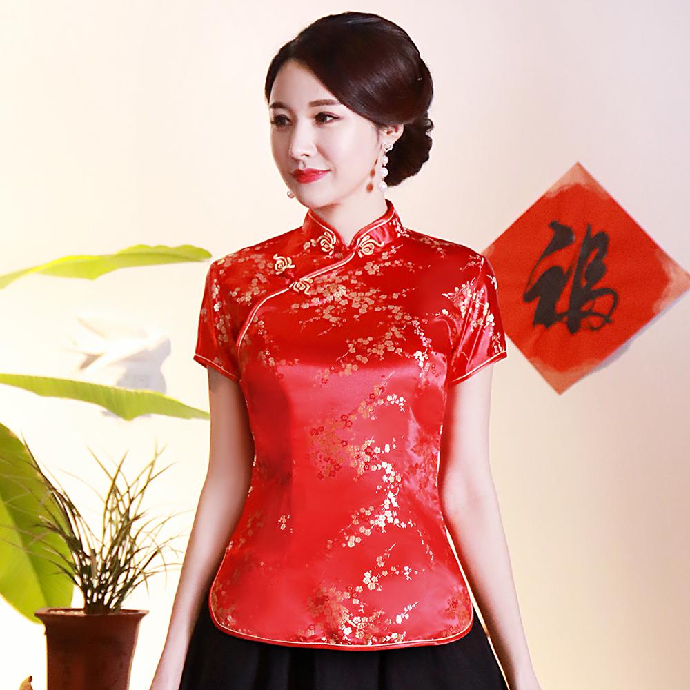 Dragon Hollywood X - Vintage Flower Women Chinese Traditional Satin Blouse Summer Sexy Shirt Novelty Dragon Clothing Tops Plus Size 3XL4XL WS009