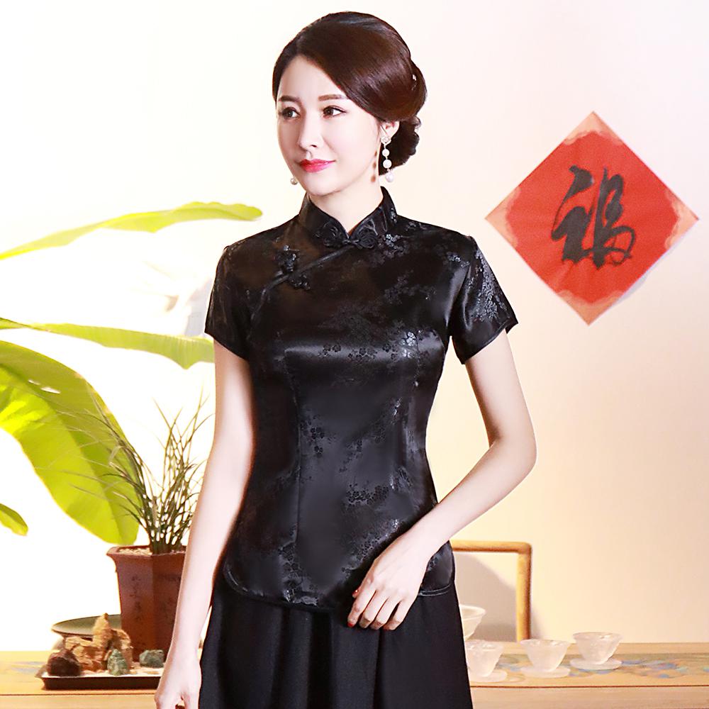 Dragon Hollywood X - Vintage Flower Women Chinese Traditional Satin Blouse Summer Sexy Shirt Novelty Dragon Clothing Tops Plus Size 3XL4XL WS009