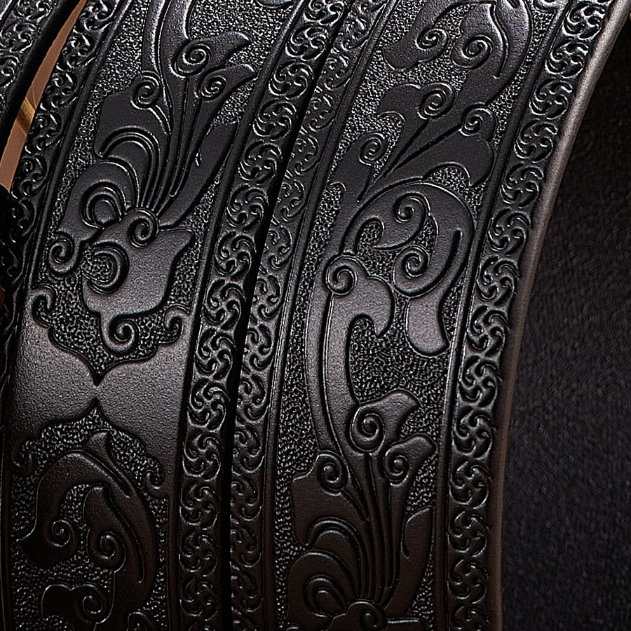 Dragon Hollywood X - Fashion Embossed Retro Male Female Unisex Belts Cowhide Genuine Leather Belt Dragon Pattern Automatic Buckle Strap - BEVERLY HILLS