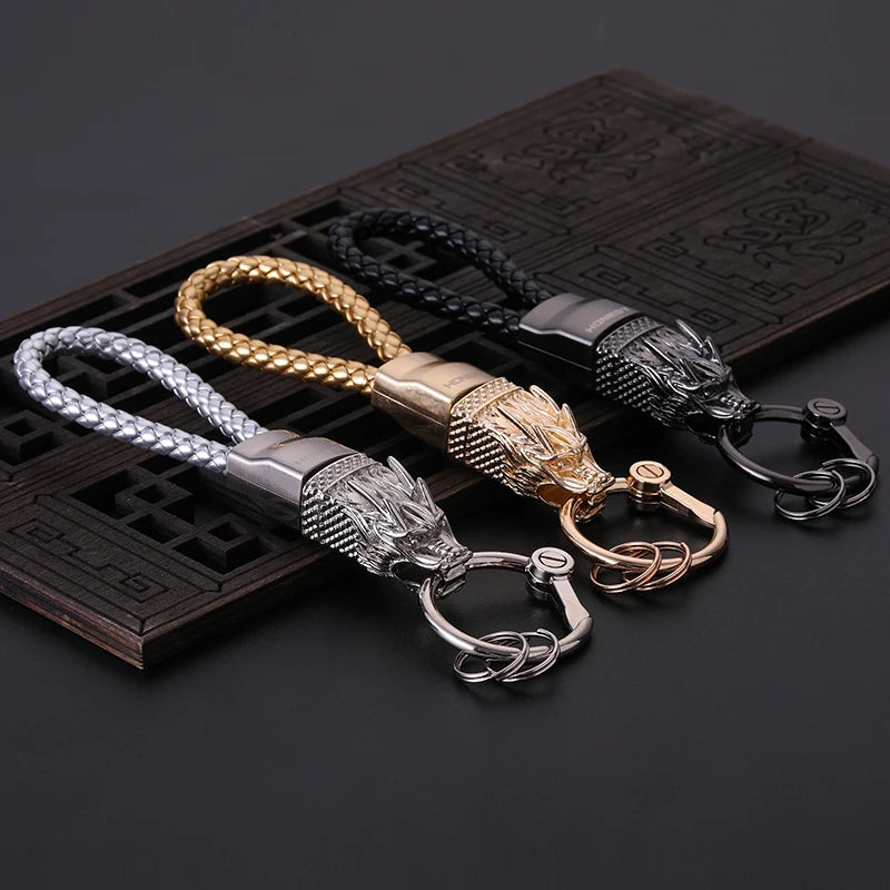 DRAGON HOLLYWOOD X - Honest Luxury Men Women Car Keychain Leopard Dragon Genuine Leather Rope Key Ring for Male OR female Jewelry Creativity Gift - BEVERLY HILLS, CA