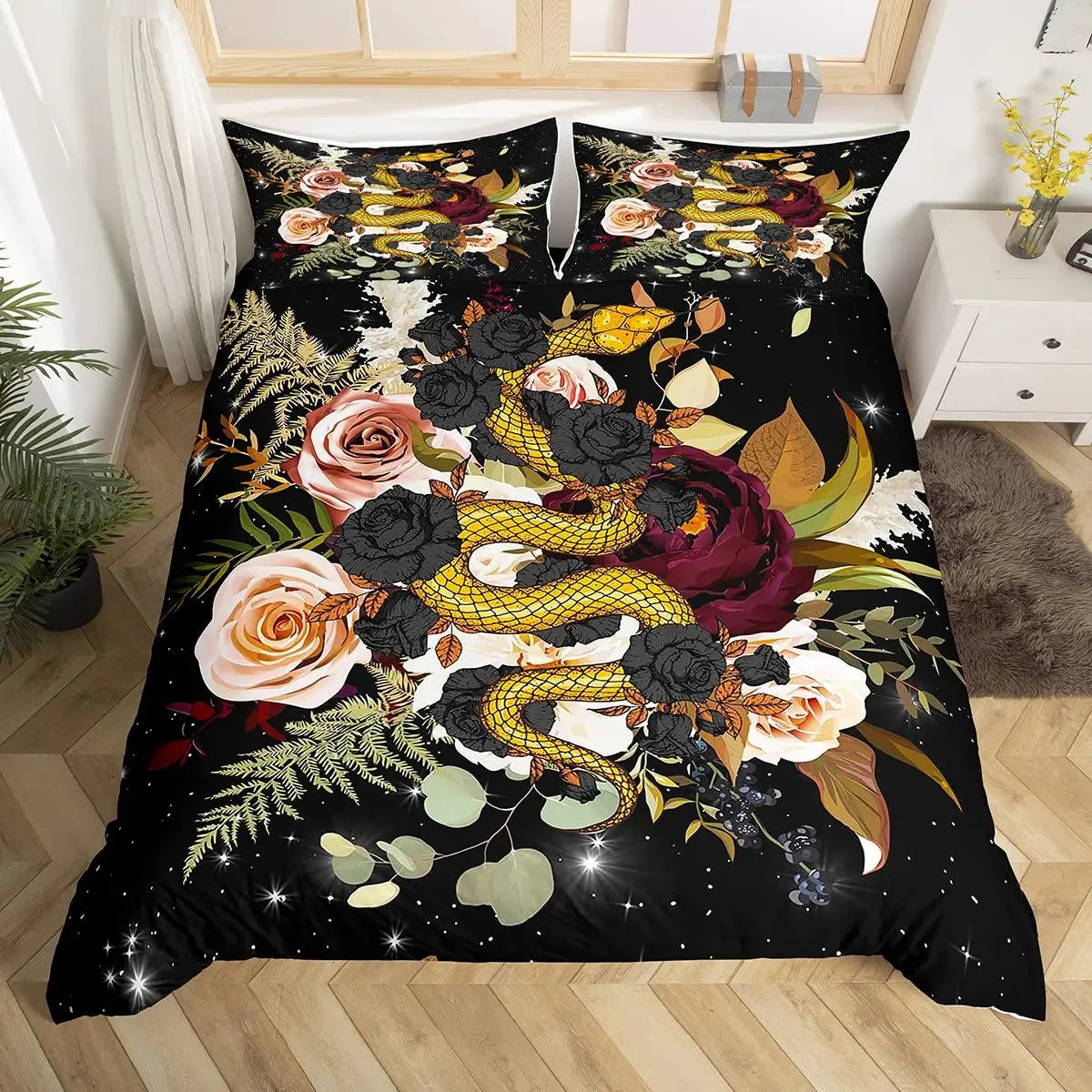 DRAGON HOLLYWOOD X - Duvet Cover Head of Dragon Ornate Effects on Backdrop Mythical Illustration for Women Men Kids Bedroom Decorations White Green BLUE - BEVERLY HILLS, CA
