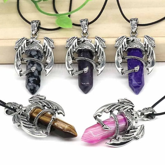 DRAGON HOLLYWOOD X - Fashion Dragon Shape Pendant Natural Stone Necklace Hexagonal Crystal Jewelry Accessories Reiki Healing Lapis Lazuli Amethyst - BEVERLY HILLS, CA