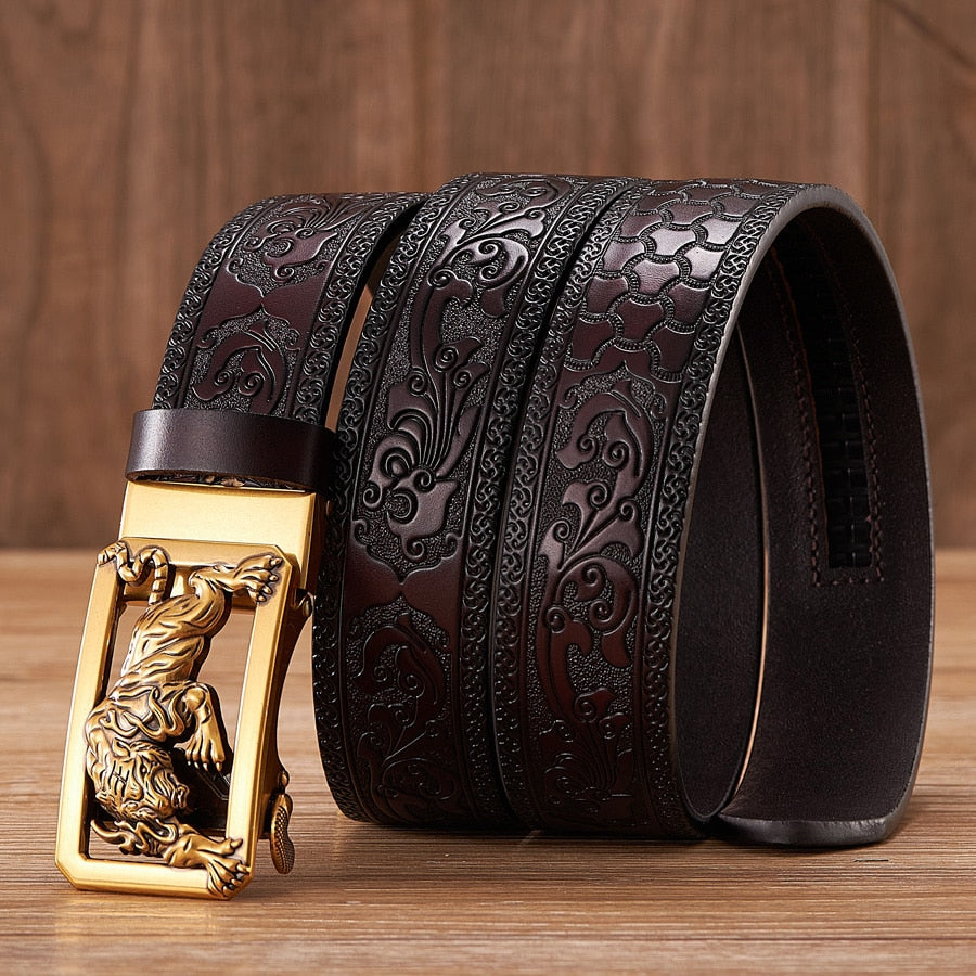 Dragon Hollywood X - Fashion Embossed Retro Male Female Unisex Belts Cowhide Genuine Leather Belt Dragon Pattern Automatic Buckle Strap - BEVERLY HILLS