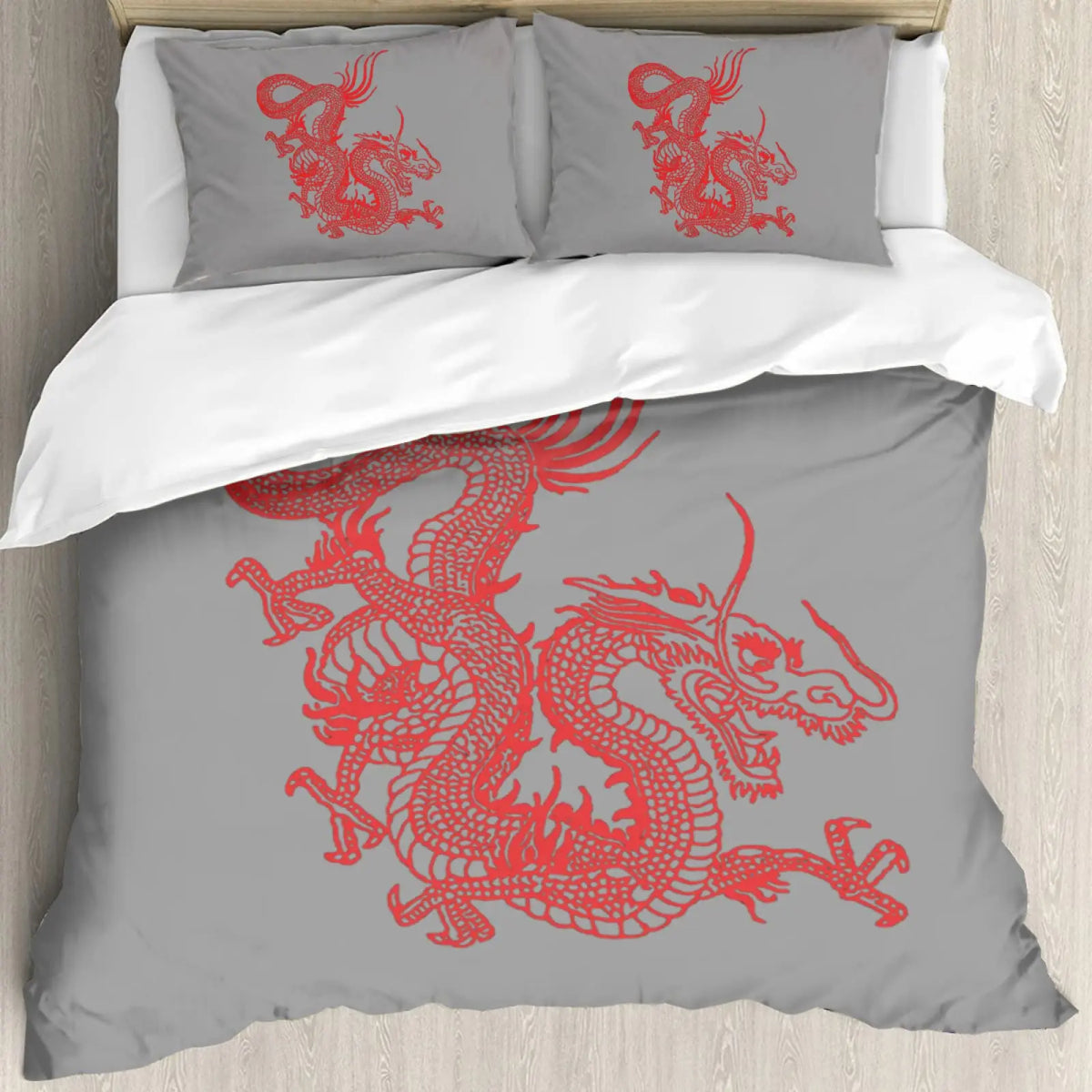 DRAGON HOLLYWOOD X - Duvet Cover Head of Dragon Ornate Effects on Backdrop Mythical Illustration for Women Men Kids Bedroom Decorations White Green BLUE - BEVERLY HILLS, CA