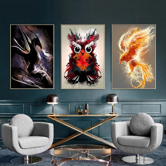 DRAGON HOLLYWOOD X - Nordic Cartoon Animal Dragon Owl Canvas Painting Posters and Prints Wall Art for Living Room Home Decoration Painting - BEVERLY HILLS, CA