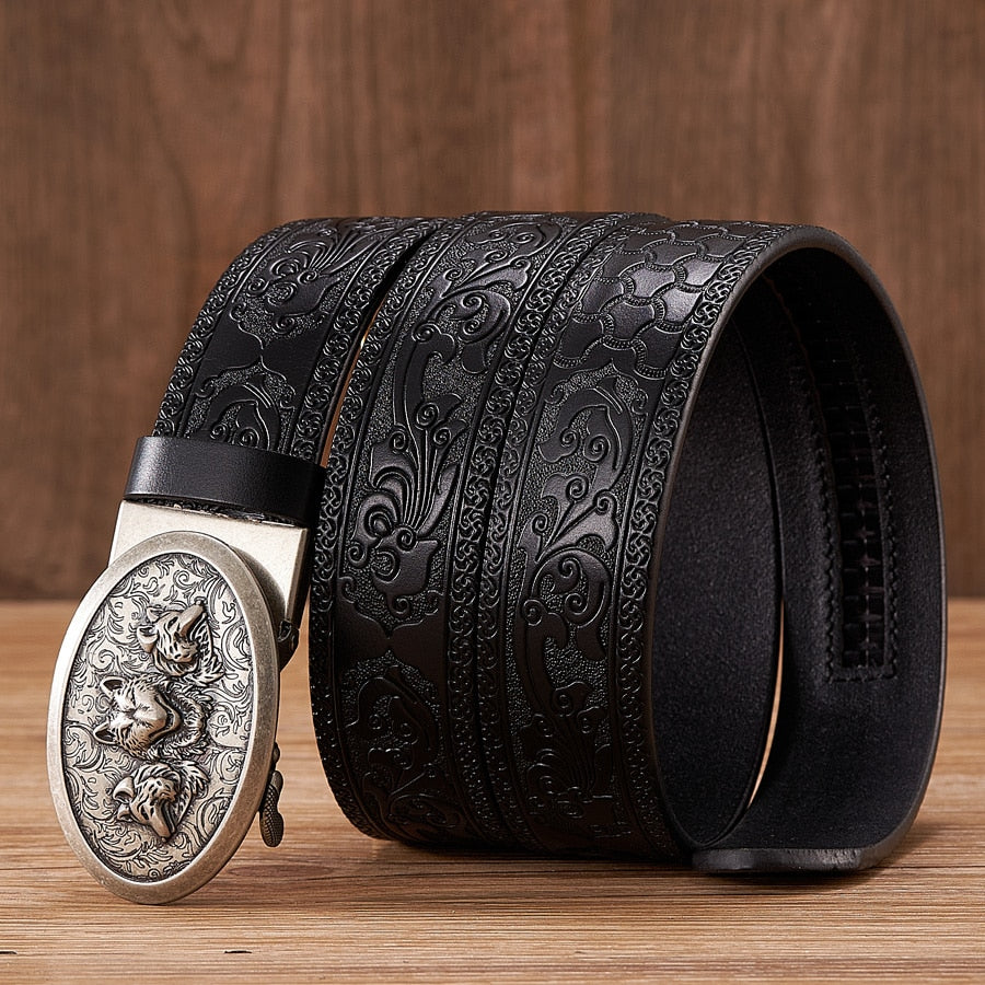 Dragon Hollywood X - Fashion Embossed Retro Male Female Unisex Belts Cowhide Genuine Leather Belt Dragon Pattern Automatic Buckle Strap - BEVERLY HILLS