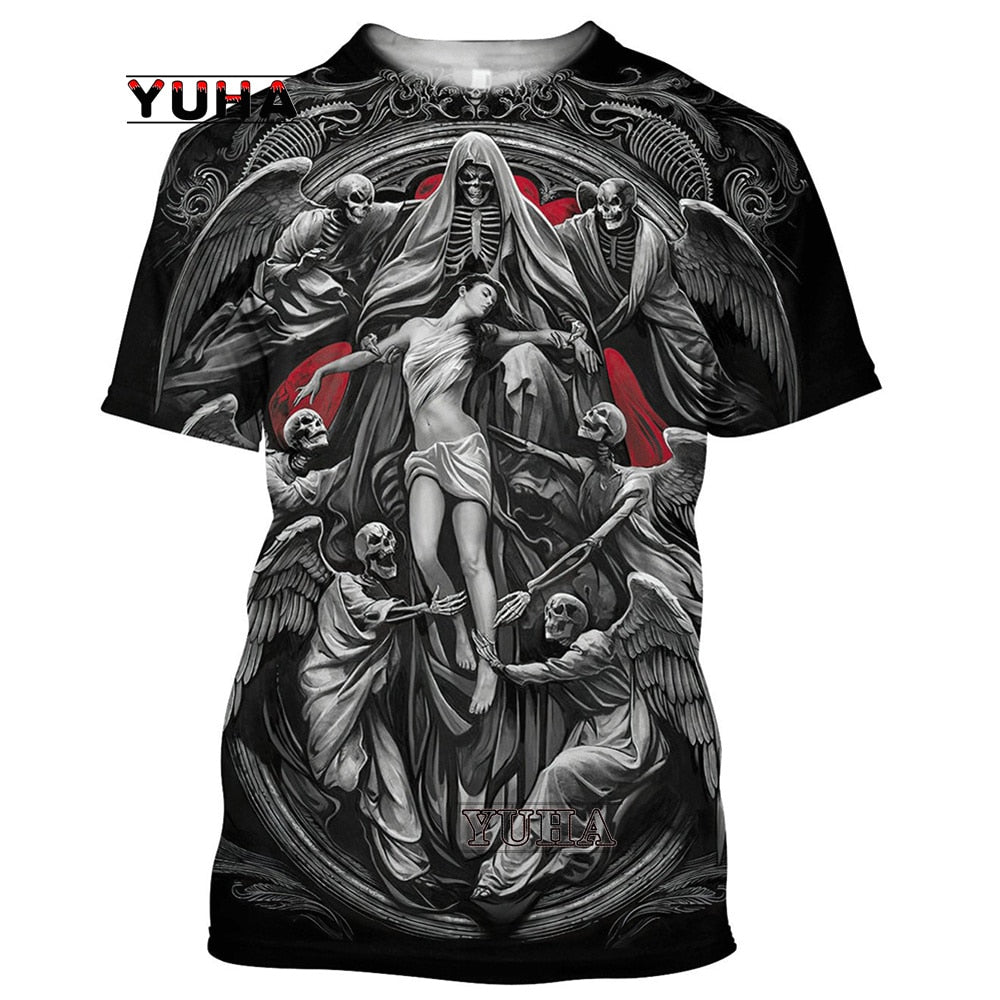 Dragon Hollywood X -,Reaper Skull Angel And Demon 3D Printed All Over Men's T-shirts Summer Fashion Harajuku Short Sleeve Shirts Unisex Tops Tee