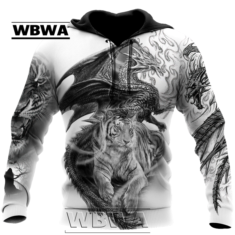 Dragon Hollywood X - Dragon And Tiger Tattoos 3D Printed Unisex Deluxe Hoodie Men Sweatshirt Streetwear Pullover Casual Jacket Tracksuit - BEVERLY HILLS CALIFORNIA