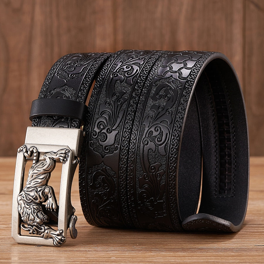 Dragon Hollywood X - Fashion Embossed Retro Male Female Unisex Belts Cowhide Genuine Leather Belt Dragon Pattern Automatic Buckle Strap - BEVERLY HILLS