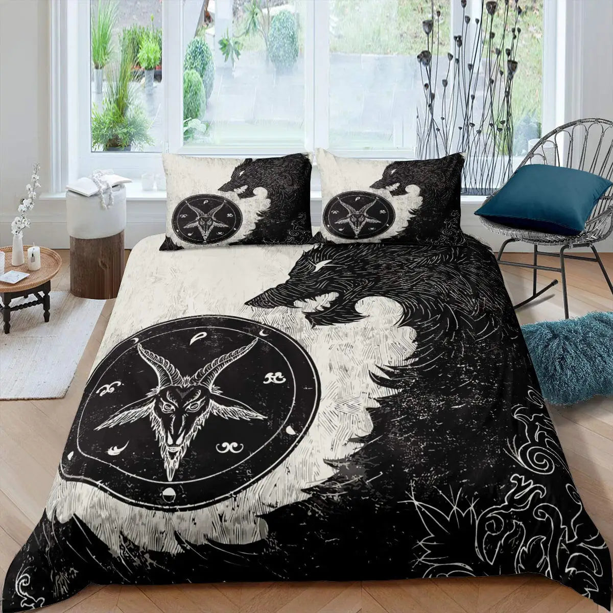 DRAGON HOLLYWOOD X - Duvet Cover Head of Dragon Ornate Effects on Backdrop Mythical Illustration for Women Men Kids Bedroom Decorations White Green BLUE - BEVERLY HILLS, CA