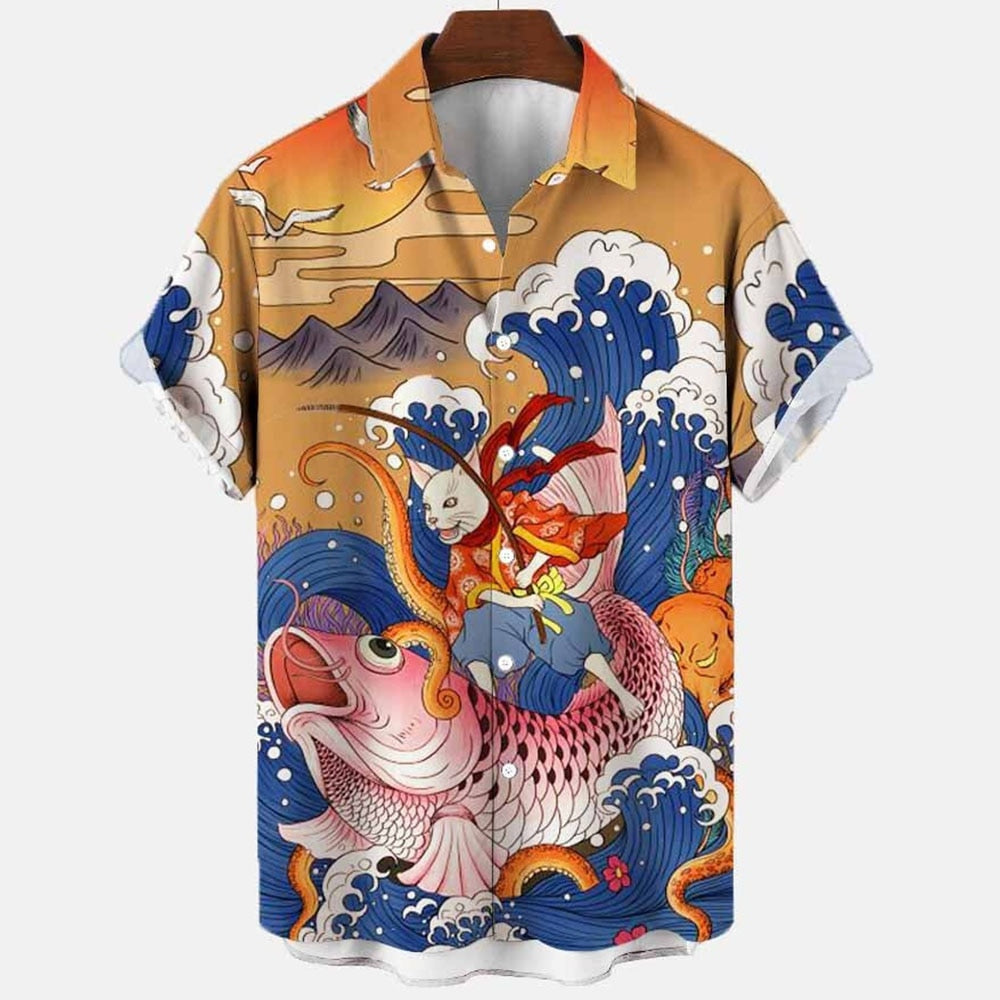 Dragon Hollywood X - 2023 3d Myth Retro Animal Men's Hawaiian Shirts Lapel Mens Womens Children Shirt Summer Shirts Lionfish Dragon Print Short Sleeve Loose Eu Size