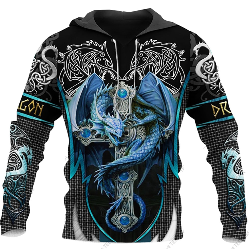 Dragon Hollywood X - Vintage Men & Womens Hoodies Fashion Dragons Lions Wolves Printing Loose Pullover New Pattern Hooded Sweatshirts Comfortable Leisure Jackets - BEVERLY HILLS CALIFORNIA-
