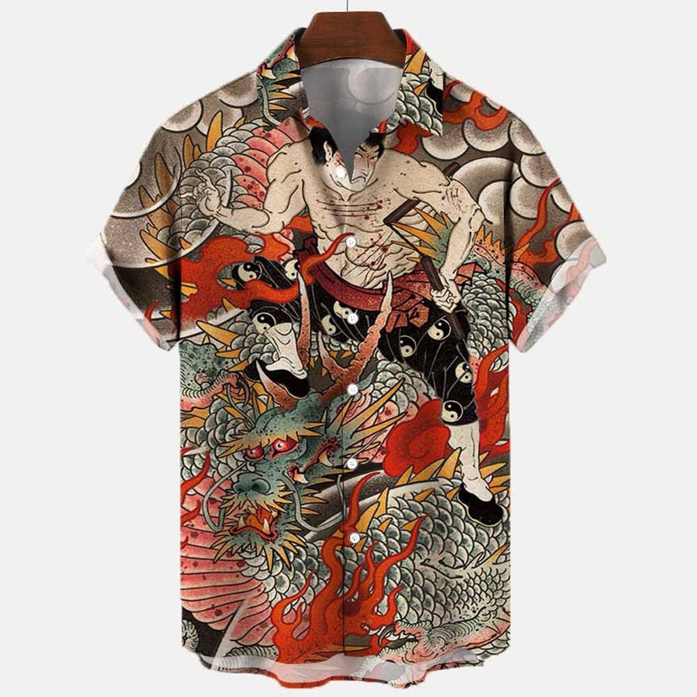 Dragon Hollywood X - 2023 3d Myth Retro Animal Men's Hawaiian Shirts Lapel Mens Womens Children Shirt Summer Shirts Lionfish Dragon Print Short Sleeve Loose Eu Size