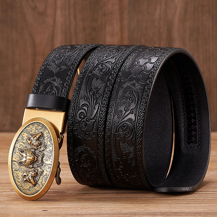 Dragon Hollywood X - Fashion Embossed Retro Male Female Unisex Belts Cowhide Genuine Leather Belt Dragon Pattern Automatic Buckle Strap - BEVERLY HILLS