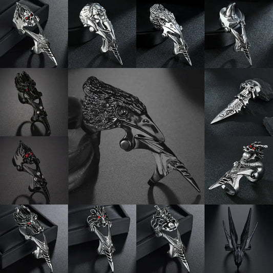 DRAGON HOLLYWOOD X - New Unisex Gothic Punk Dragon Skull Joint Knuckle Full Finger Claw Ring Statement Jewelry Party Club Charm Knuckle Rings Jewelry - BEVERLY HILLS, CA