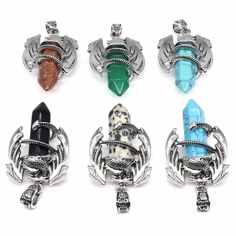 DRAGON HOLLYWOOD X - Fashion Dragon Shape Pendant Natural Stone Necklace Hexagonal Crystal Jewelry Accessories Reiki Healing Lapis Lazuli Amethyst - BEVERLY HILLS, CA