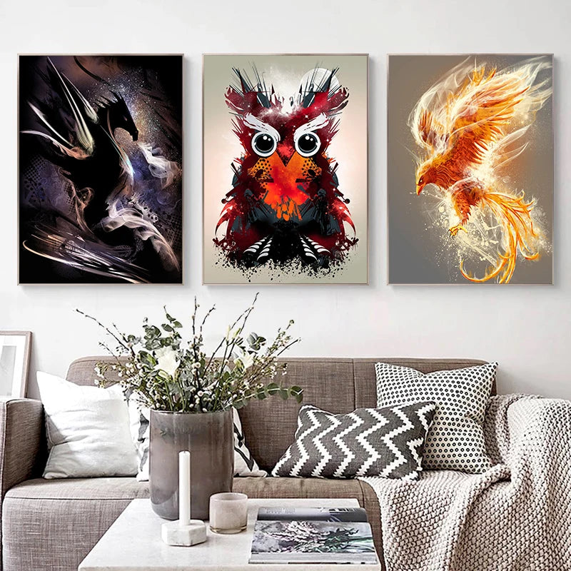 DRAGON HOLLYWOOD X - Nordic Cartoon Animal Dragon Owl Canvas Painting Posters and Prints Wall Art for Living Room Home Decoration Painting - BEVERLY HILLS, CA