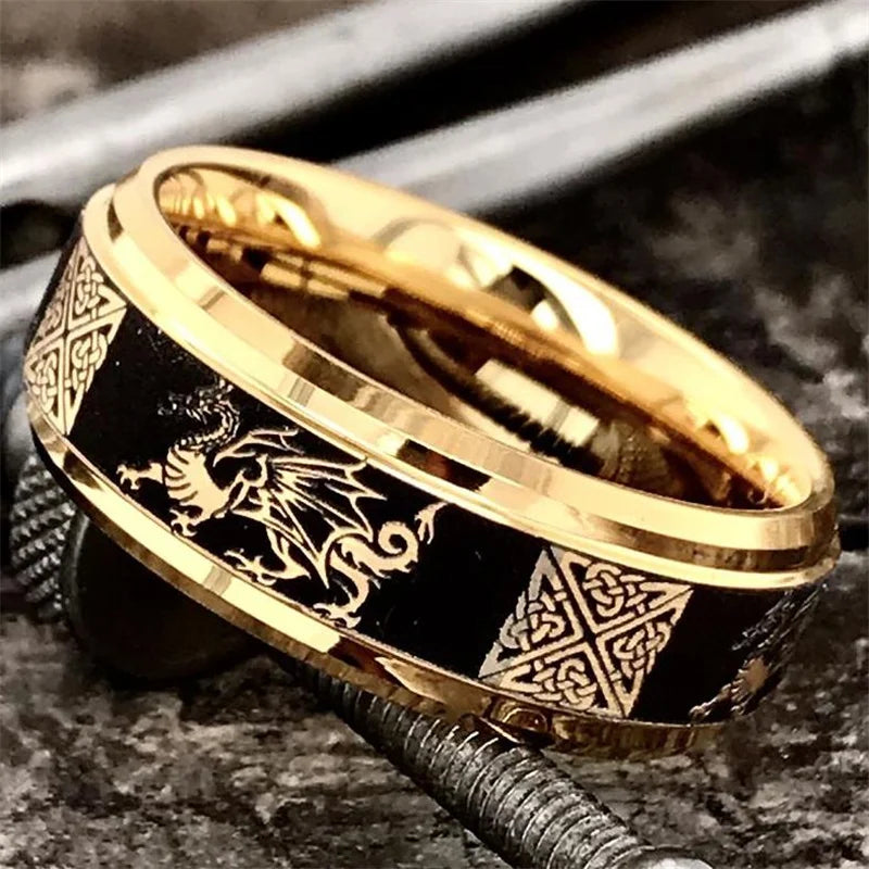 DRAGON HOLLYWOOD X - 2023 Cool Gold Color Men Dragon Pattern Crystal Animal Rings for Party OR Wedding Accessories Man Jewelry