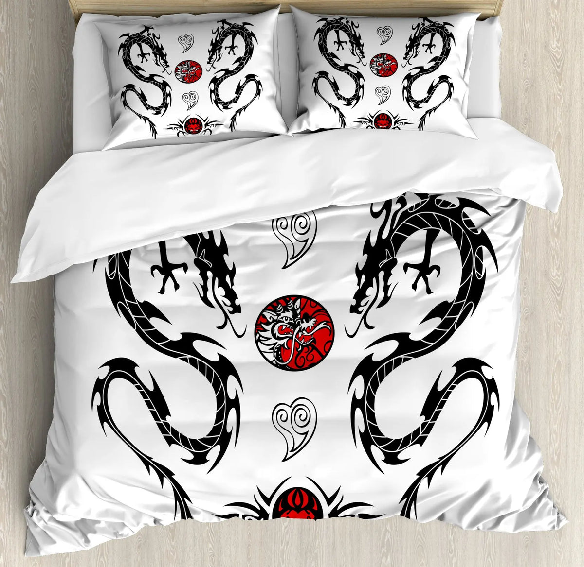 DRAGON HOLLYWOOD X - Duvet Cover Head of Dragon Ornate Effects on Backdrop Mythical Illustration for Women Men Kids Bedroom Decorations White Green BLUE - BEVERLY HILLS, CA