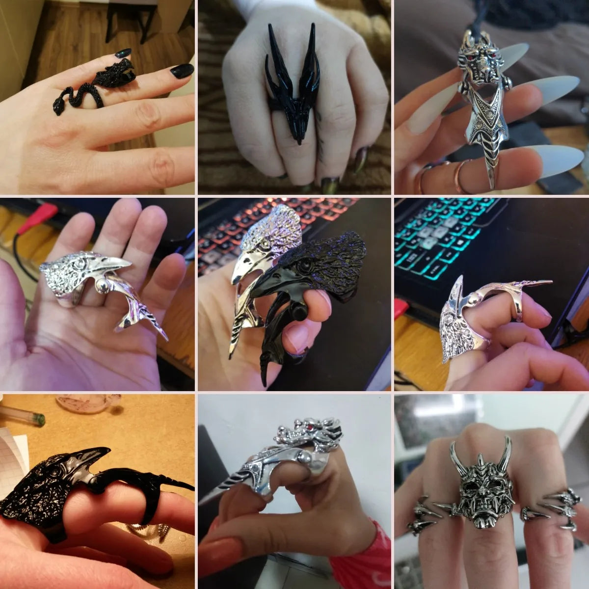DRAGON HOLLYWOOD X - New Unisex Gothic Punk Dragon Skull Joint Knuckle Full Finger Claw Ring Statement Jewelry Party Club Charm Knuckle Rings Jewelry - BEVERLY HILLS, CA