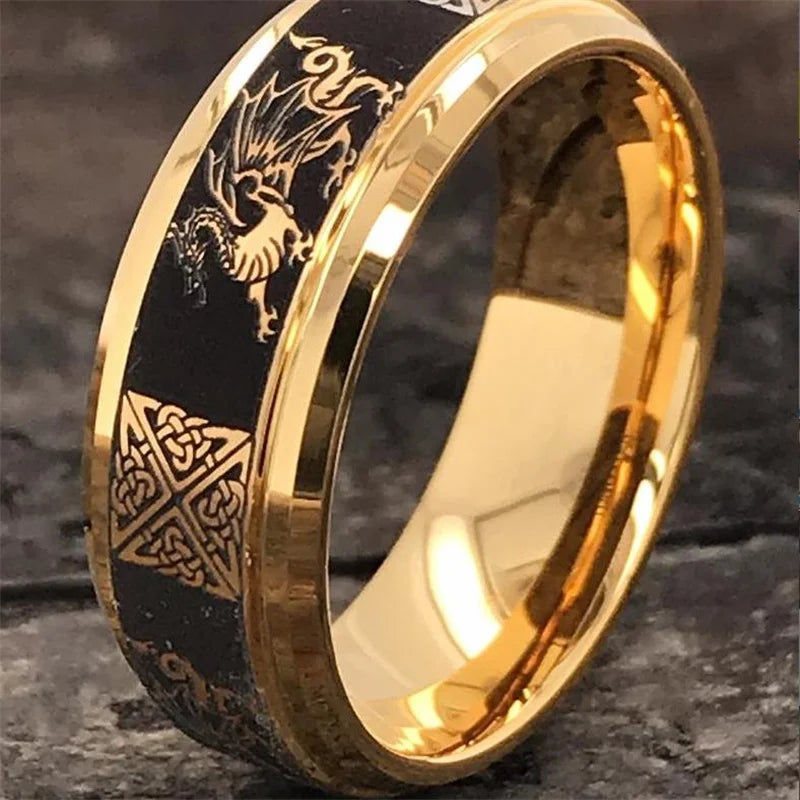 DRAGON HOLLYWOOD X - 2023 Cool Gold Color Men Dragon Pattern Crystal Animal Rings for Party OR Wedding Accessories Man Jewelry