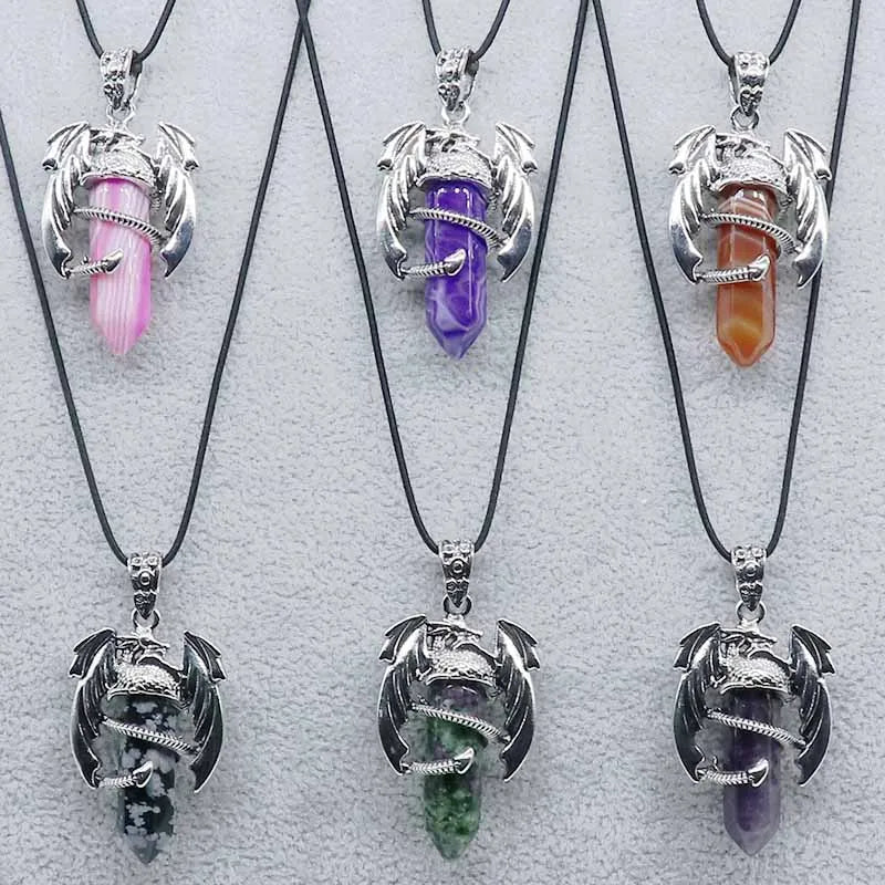 DRAGON HOLLYWOOD X - Fashion Dragon Shape Pendant Natural Stone Necklace Hexagonal Crystal Jewelry Accessories Reiki Healing Lapis Lazuli Amethyst - BEVERLY HILLS, CA
