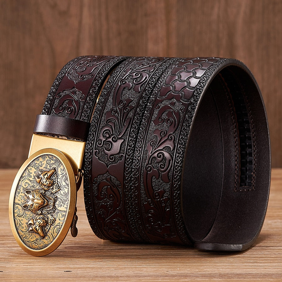 Dragon Hollywood X - Fashion Embossed Retro Male Female Unisex Belts Cowhide Genuine Leather Belt Dragon Pattern Automatic Buckle Strap - BEVERLY HILLS
