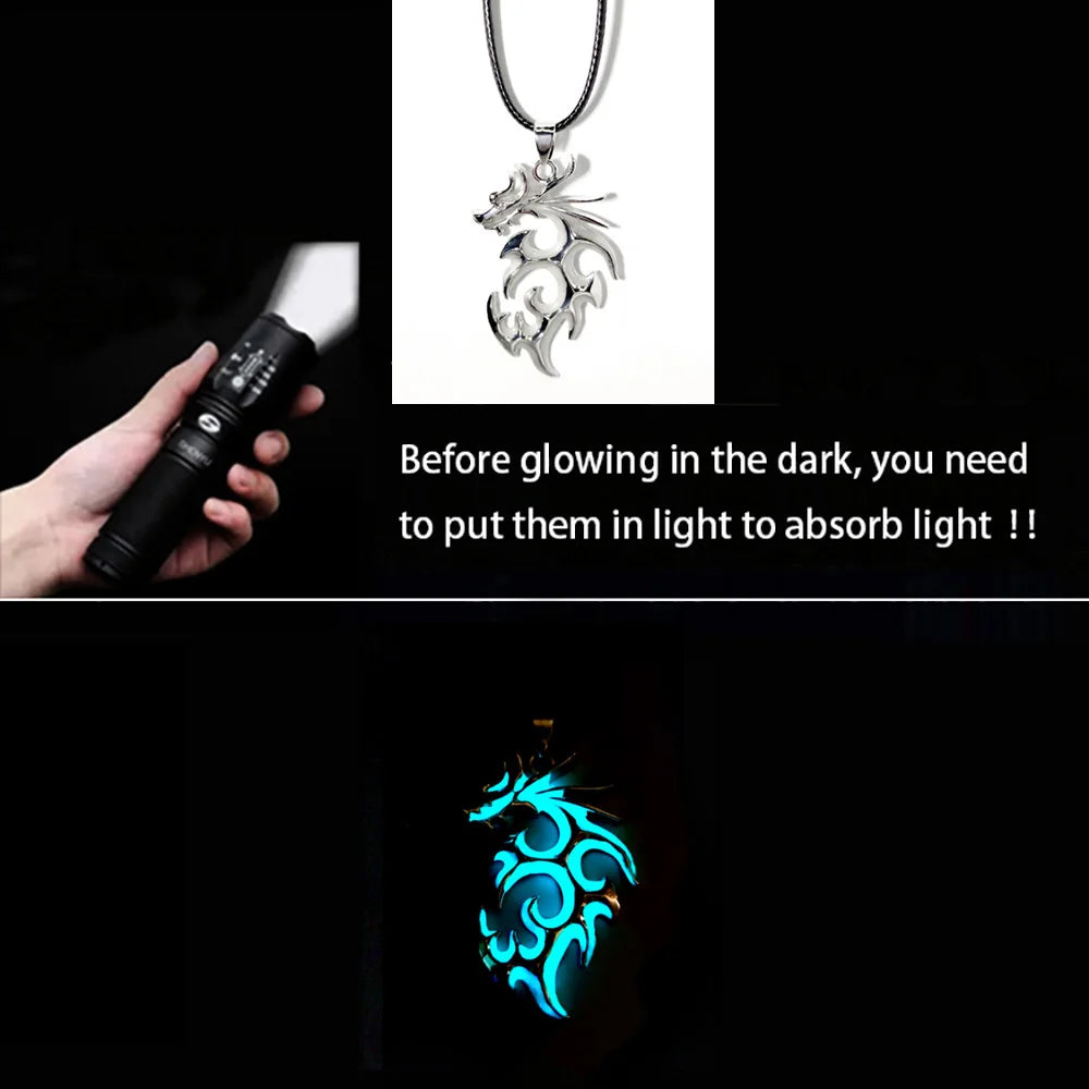 Dragon Hollywood X - Luminous Dragon Necklace Glowing Night Fluorescence Antique Silver Plated Glow In The Dark Necklace for Men Women Party - Beverly Hills, CA